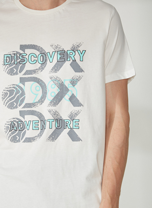 Discovery Expedition Bisiklet Yaka Baskılı Kırık Beyaz Erkek T-Shirt ROTAN 4