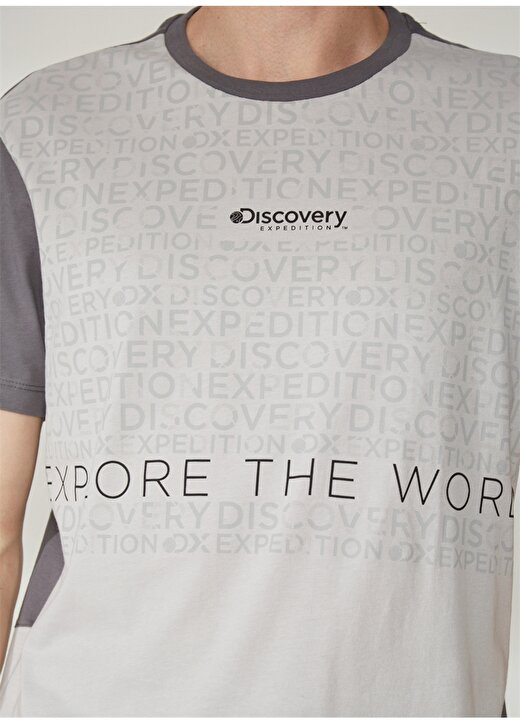 Discovery Expedition Bisiklet Yaka Baskılı Gri Erkek T-Shirt WITH 4