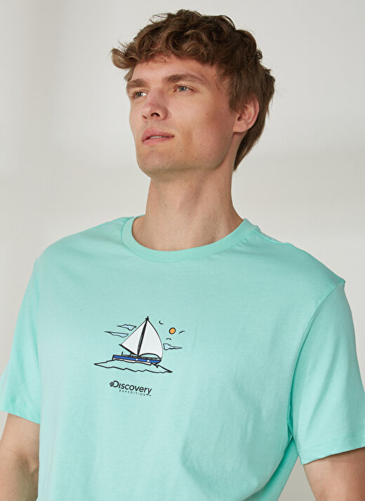 Discovery Expedition Bisiklet Yaka Baskılı Mint Erkek T-Shirt YELKEN 1