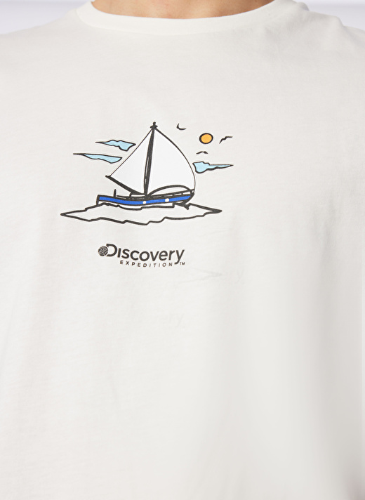 Discovery Expedition Bisiklet Yaka Baskılı Kırık Beyaz Erkek T-Shirt YELKEN 4