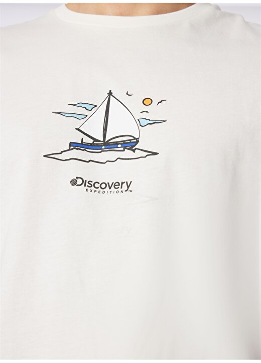 Discovery Expedition Kırık Beyaz Erkek Bisiklet Yaka Relaxed Baskılı T-Shirt YELKEN 4