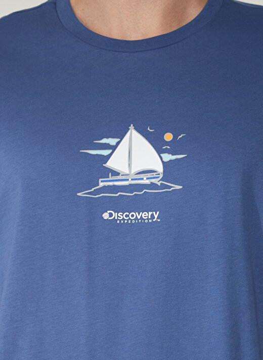 Discovery Expedition Bisiklet Yaka Baskılı Lacivert Erkek T-Shirt YELKEN 4