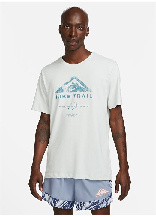Nike Bisiklet Yaka Baskılı Beyaz Erkek T-Shirt DZ2727-034 M NK DF TEE RUN TRAIL 2