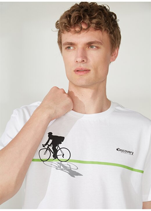 Discovery Expedition Bisiklet Yaka Baskılı Kırık Beyaz Erkek T-Shirt BENJAX 1