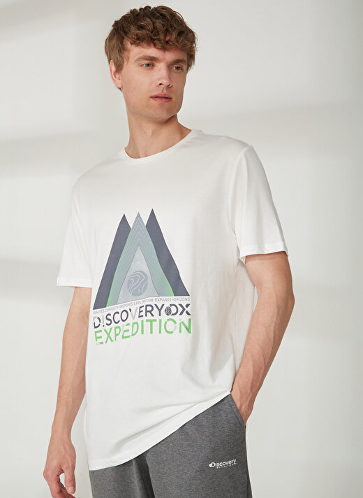 Discovery Expedition Bisiklet Yaka Baskılı Kırık Beyaz Erkek T-Shirt ALEX 3