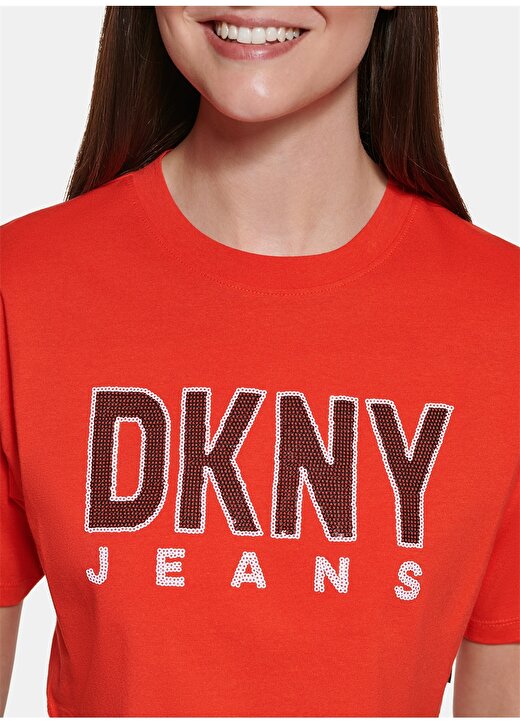 Dkny Jeans Bisiklet Yaka Baskılı Kırmızı Kadın T-Shirt E2EFKHLC 3