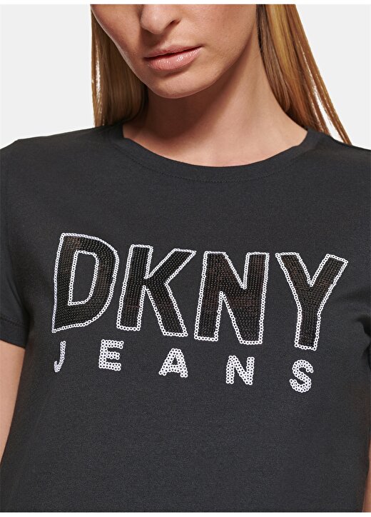 Dkny Jeans Bisiklet Yaka Baskılı Siyah Kadın T-Shirt E22FKDNA 2