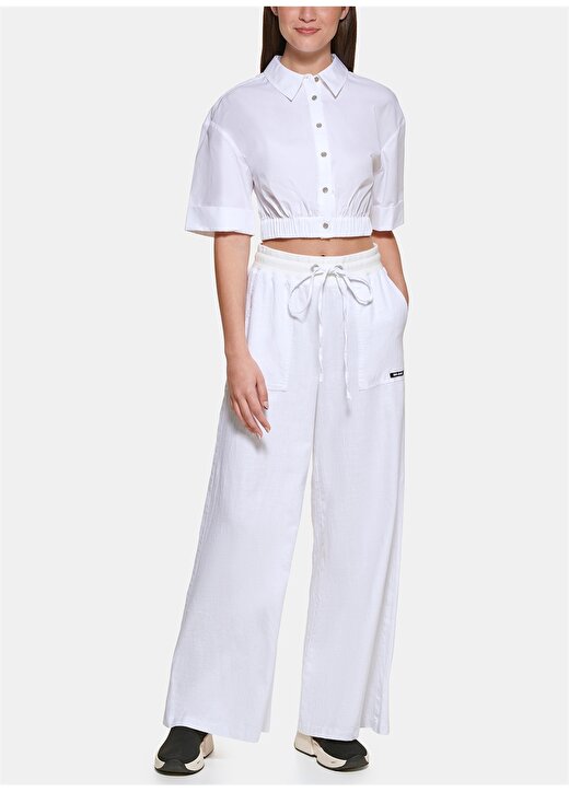 Dkny Jeans Beyaz Kadın Yüksek Belli Regular Fit Keten Pantolon E2EK2HVJ 1