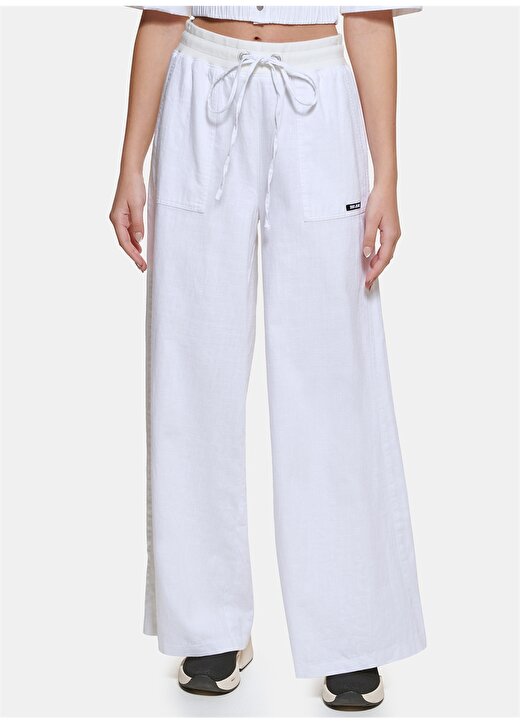 Dkny Jeans Beyaz Kadın Yüksek Belli Regular Fit Keten Pantolon E2EK2HVJ 2