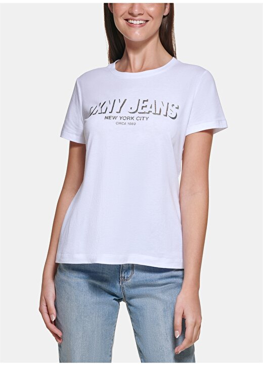 Dkny Jeans Bisiklet Yaka Baskılı Beyaz Kadın T-Shirt E22FBDNA 2