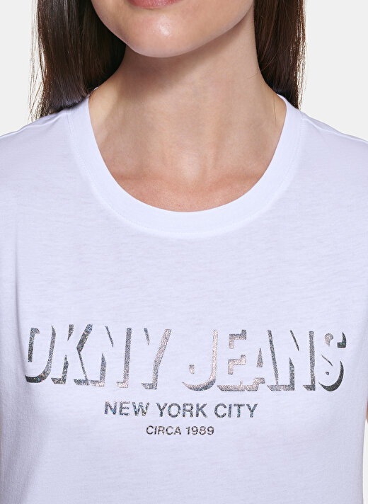 Dkny Jeans Bisiklet Yaka Baskılı Beyaz Kadın T-Shirt E22FBDNA 3