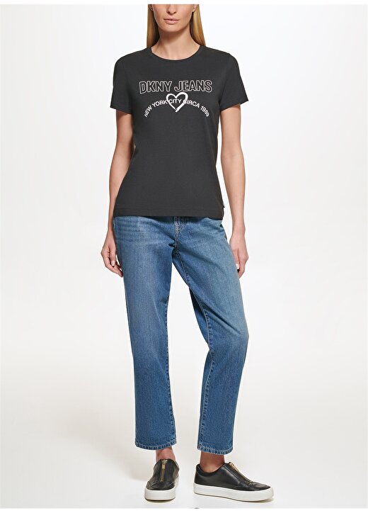 Dkny Jeans Bisiklet Yaka Baskılı Siyah Kadın T-Shirt E22FLDNA 1