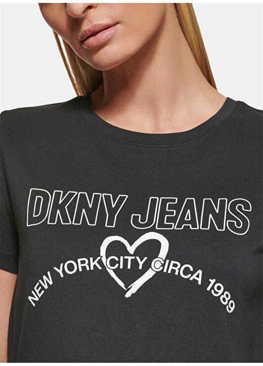 Dkny Jeans Bisiklet Yaka Baskılı Siyah Kadın T-Shirt E22FLDNA 4