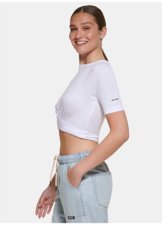 Dkny Jeans Bisiklet Yaka Düz Beyaz Kadın T-Shirt E22FLHVX 4
