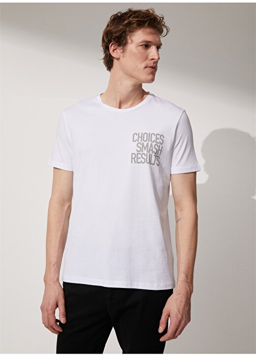 People By Fabrika Bisiklet Yaka Baskılı Beyaz Erkek T-Shirt M001 4
