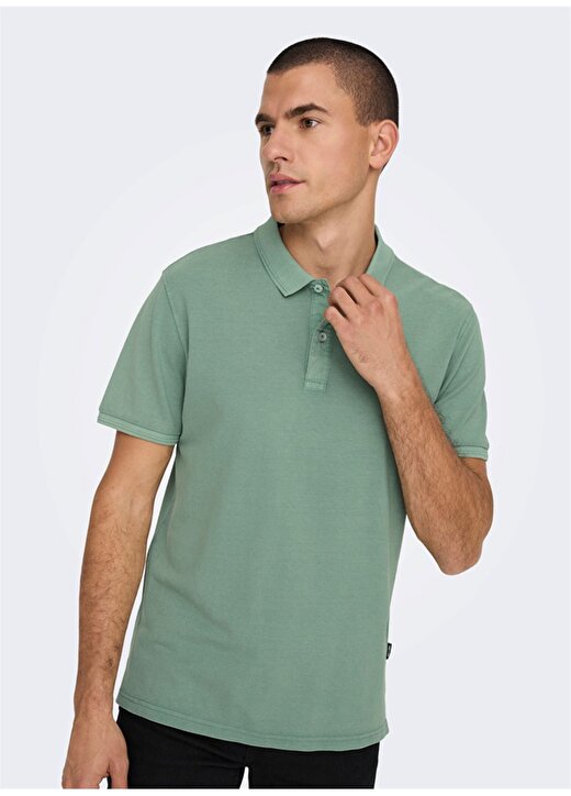 Only & Sons Düz Yeşil Erkek Polo T-Shirt 22021769_ONSTRAVIS SLIM WASHED SS P 2