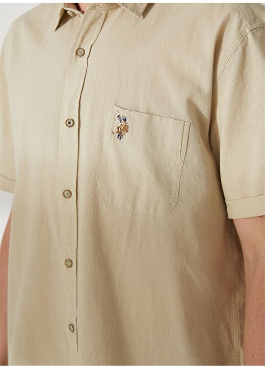 U.S. Polo Assn. Düğmeli Yaka Haki Erkek T-Shirt ELFY023Y 4
