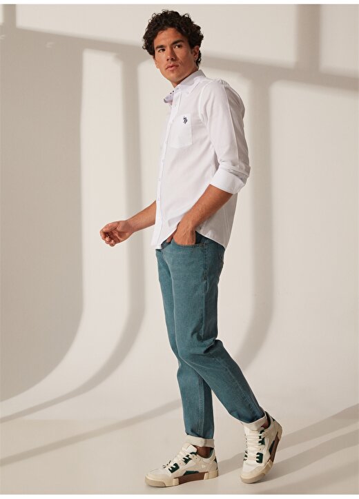 U.S. Polo Assn. Normal Bel Normal Paça Slim Fit Yeşil Erkek Denim Pantolon SANBY23Y 1
