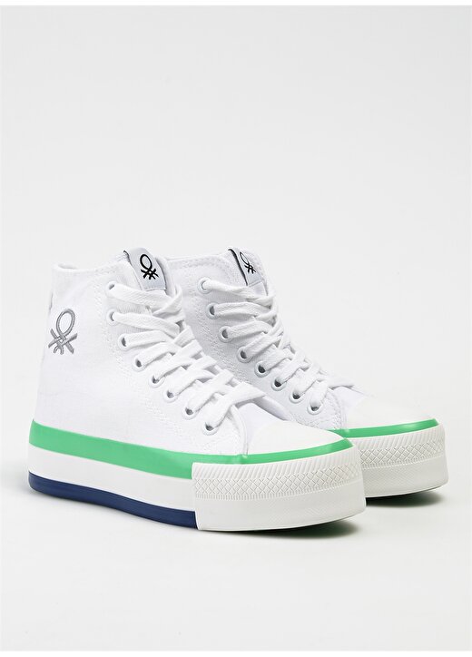 Benetton Beyaz - Yeşil Kadın Sneaker BN-30944 2