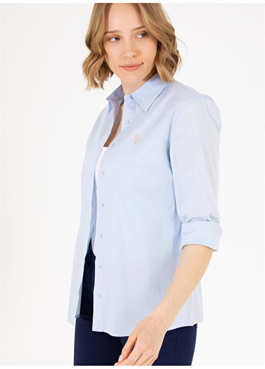 U.S. Polo Assn. Slim Fit Gömlek Yaka Düz Açık Mavi Kadın Gömlek SALY023Y 2