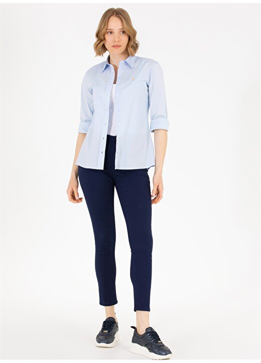 U.S. Polo Assn. Slim Fit Gömlek Yaka Düz Açık Mavi Kadın Gömlek SALY023Y 4