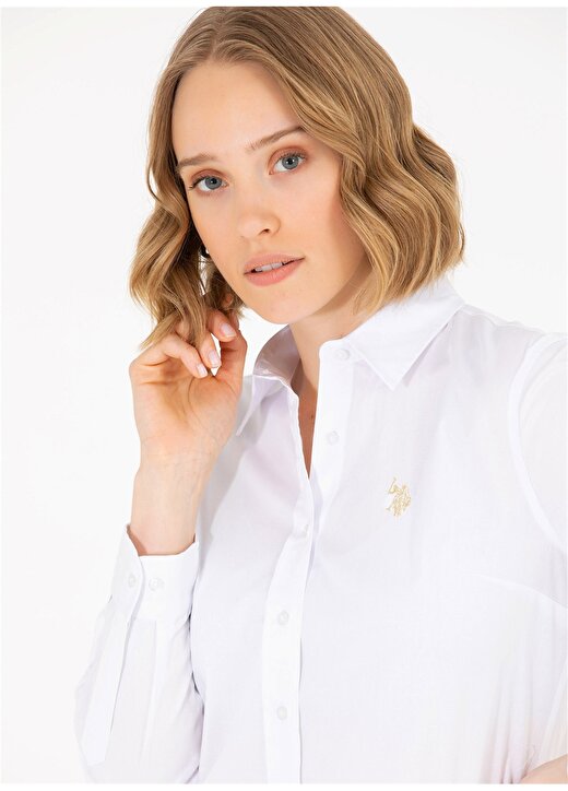 U.S. Polo Assn. Slim Fit Gömlek Yaka Düz Beyaz Kadın Gömlek SALY023Y 1