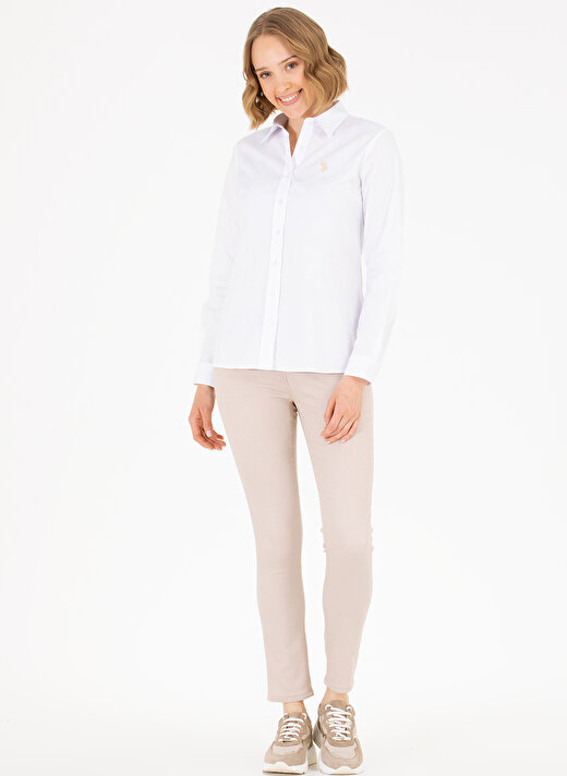 U.S. Polo Assn. Slim Fit Gömlek Yaka Düz Beyaz Kadın Gömlek SALY023Y 3