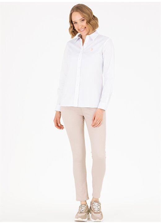 U.S. Polo Assn. Slim Fit Gömlek Yaka Düz Beyaz Kadın Gömlek SALY023Y 3