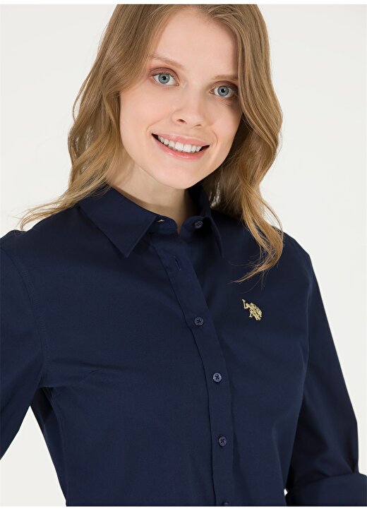 U.S. Polo Assn. Slim Fit Gömlek Yaka Düz Lacivert Kadın Gömlek SALY023Y 3