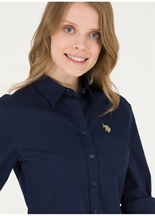 U.S. Polo Assn. Slim Fit Gömlek Yaka Düz Koyu Lacivert Kadın Gömlek SALY023Y 3