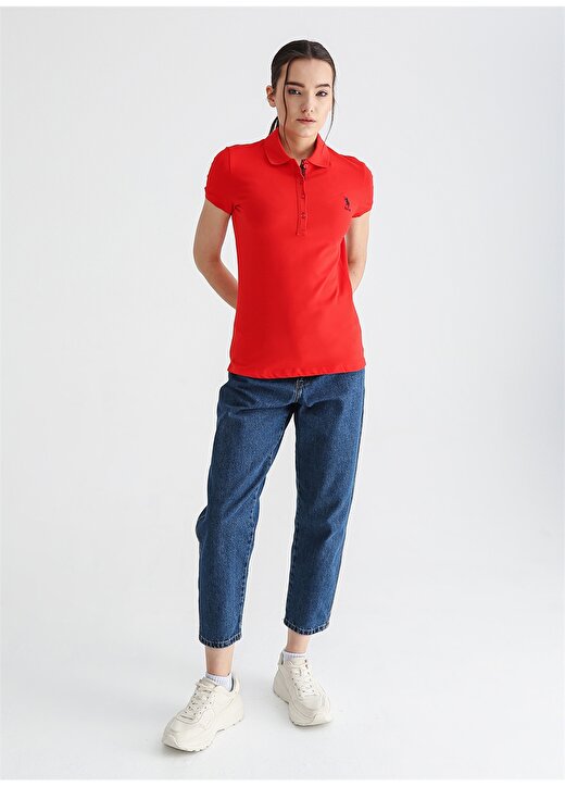 U.S. Polo Assn. Polo Yaka Düz Kırmızı Kadın T-Shirt TP0123 2