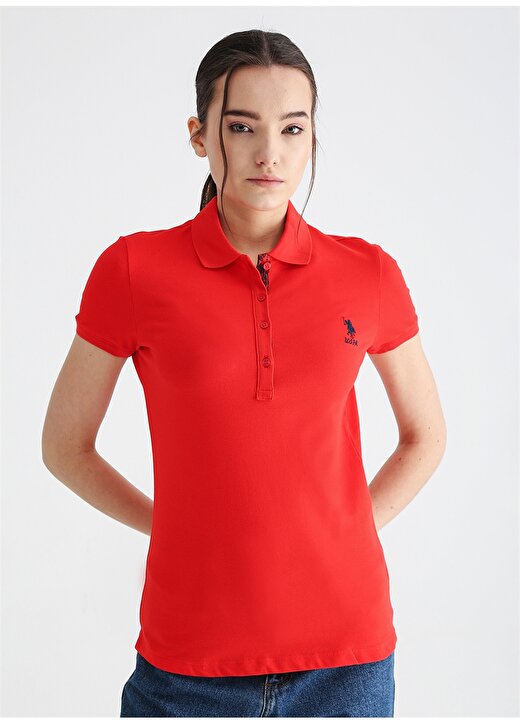 U.S. Polo Assn. Polo Yaka Düz Kırmızı Kadın T-Shirt TP0123 3