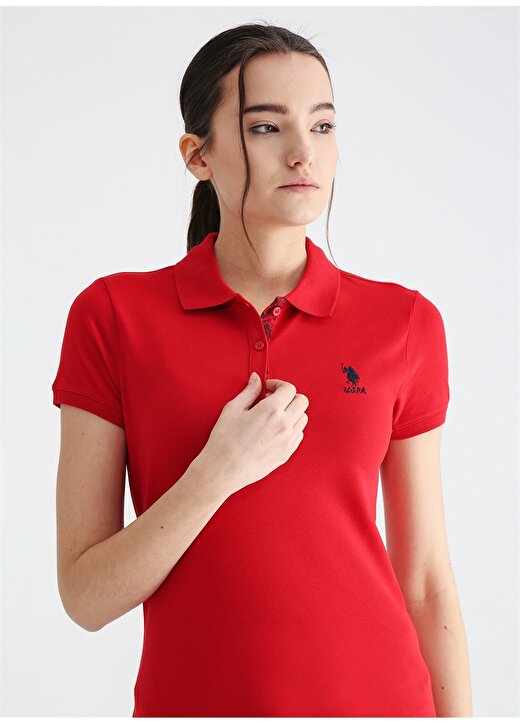 U.S. Polo Assn. Polo Yaka Düz Koyu Kırmızı Kadın T-Shirt TP0123 3