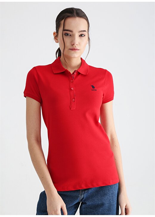 U.S. Polo Assn. Polo Yaka Düz Koyu Kırmızı Kadın T-Shirt TP0123 4
