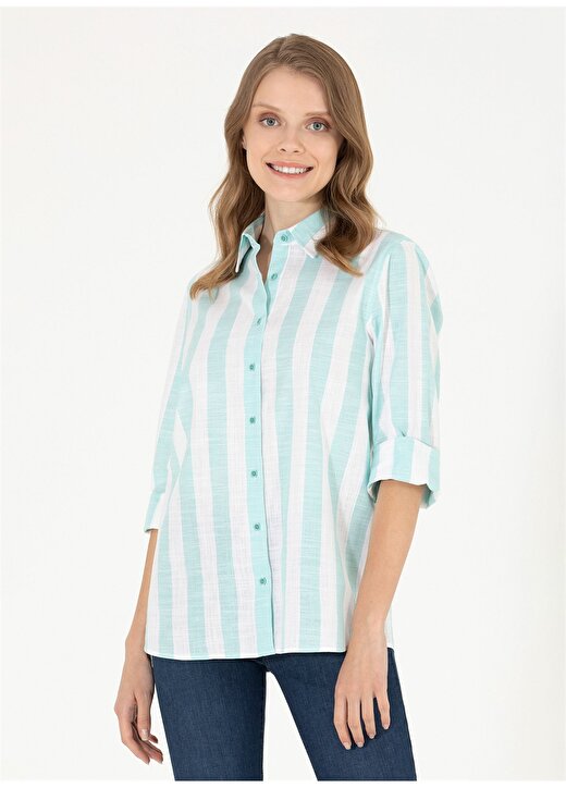 U.S. Polo Assn. Regular Fit Gömlek Yaka Çizgili Mint Kadın Gömlek ATARO 1