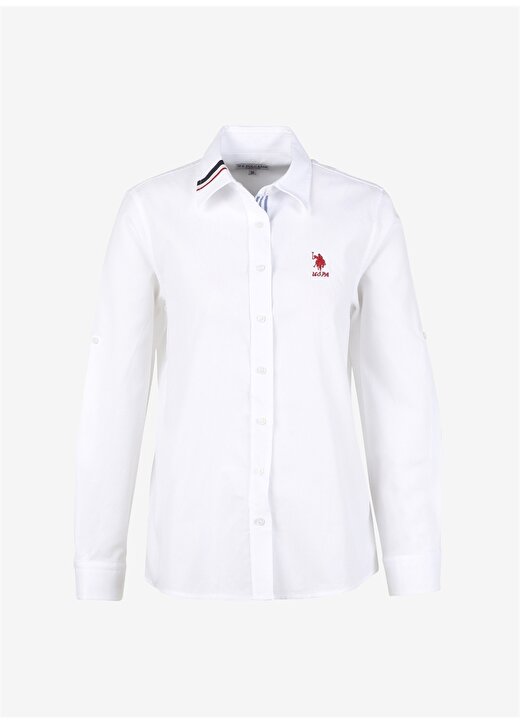 U.S. Polo Assn. Slim Fit Gömlek Yaka Düz Beyaz Kadın Gömlek NIVURA 1