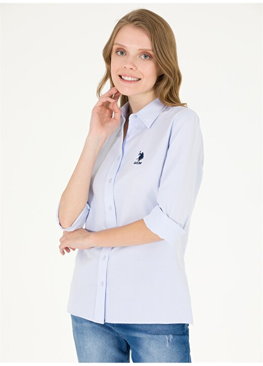 U.S. Polo Assn. Slim Fit Gömlek Yaka Düz Mavi Kadın Gömlek WOX23Y 2