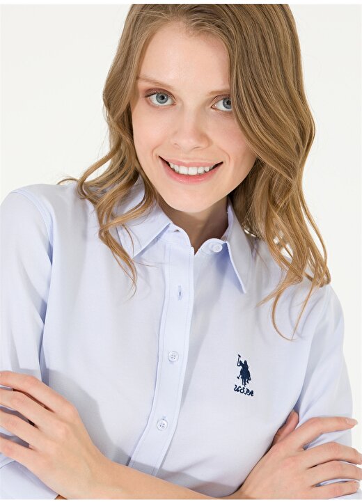 U.S. Polo Assn. Slim Fit Gömlek Yaka Düz Mavi Kadın Gömlek WOX23Y 3