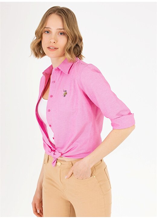 U.S. Polo Assn. Slim Fit Gömlek Yaka Düz Pembe Kadın Gömlek WOXCOLOR023Y 1