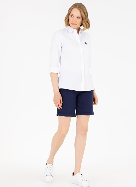 U.S. Polo Assn. Slim Fit Gömlek Yaka Düz Beyaz Kadın Gömlek WOX23Y 4