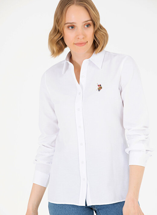 U.S. Polo Assn. Slim Fit Gömlek Yaka Düz Beyaz Kadın Gömlek WOXCOLOR023Y 2