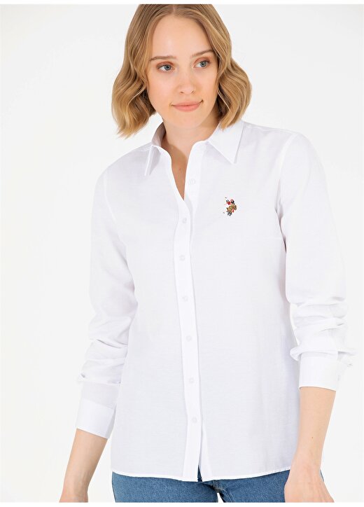 U.S. Polo Assn. Slim Fit Gömlek Yaka Düz Beyaz Kadın Gömlek WOXCOLOR023Y 2