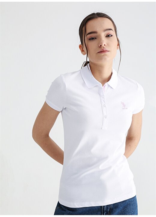 U.S. Polo Assn. Polo Yaka Düz Beyaz Kadın T-Shirt TP0123 1