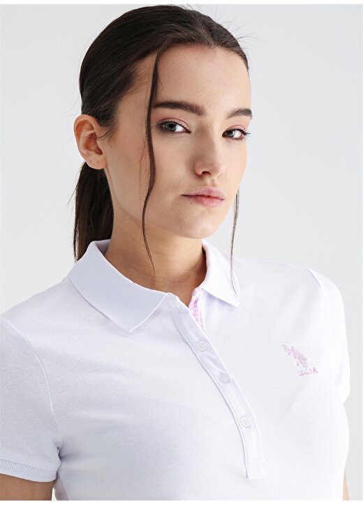 U.S. Polo Assn. Polo Yaka Düz Beyaz Kadın T-Shirt TP0123 3