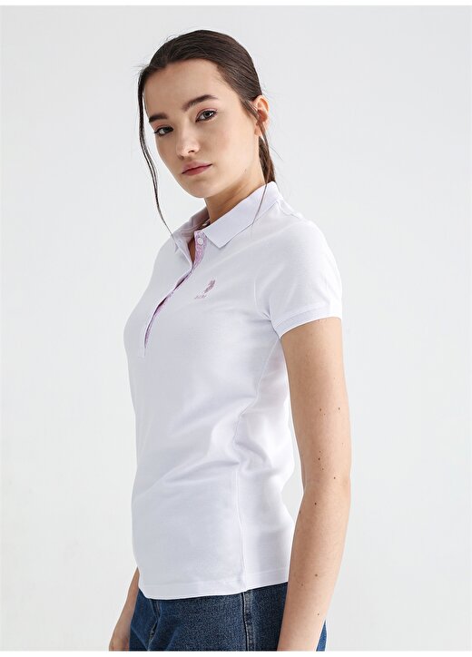U.S. Polo Assn. Polo Yaka Düz Beyaz Kadın T-Shirt TP0123 4