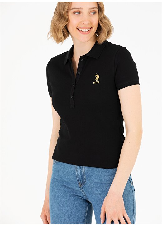 U.S. Polo Assn. Polo Yaka Düz Siyah Kadın T-Shirt TP0123 2