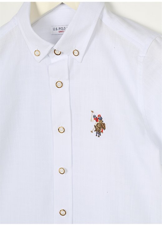 U.S. Polo Assn. Beyaz Erkek Çocuk Kısa Kollu Regular Fit Düz Gömlek ELFYKIDS023Y 3
