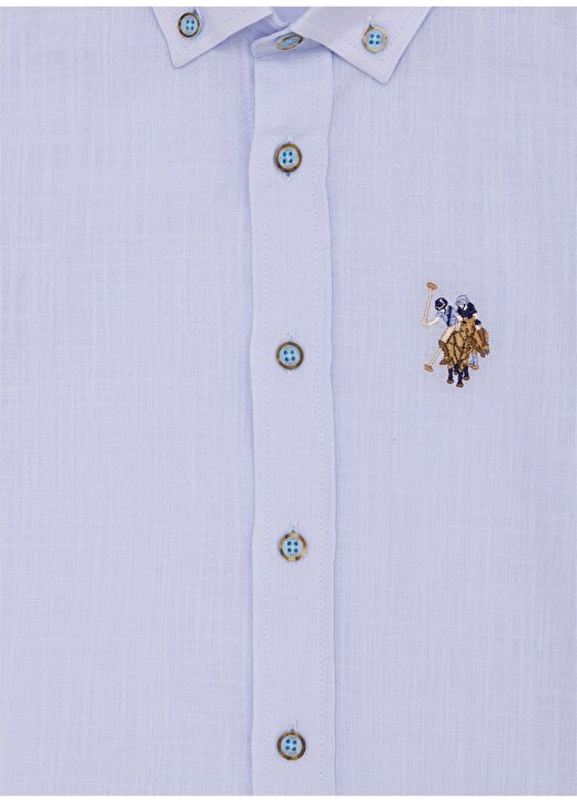 U.S. Polo Assn. Mavi Erkek Çocuk Kısa Kollu Regular Fit Düz Gömlek ELFYKIDS023Y 3