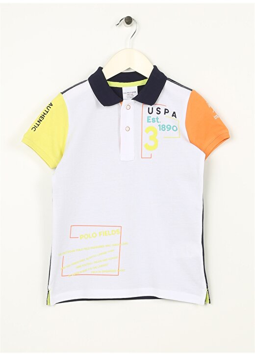 U.S. Polo Assn. Beyaz Erkek Çocuk Polo Yaka Kısa Kollu Baskılı Polo T-Shirt KELD 1