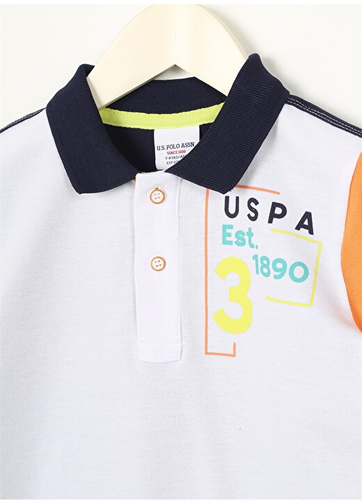 U.S. Polo Assn. Beyaz Erkek Çocuk Polo Yaka Kısa Kollu Baskılı Polo T-Shirt KELD 3